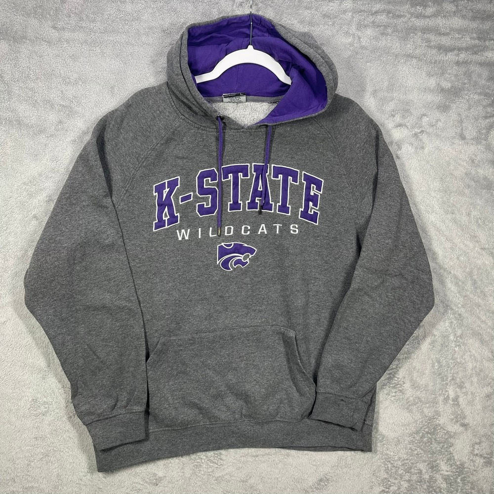 Stadium Athletics K-State Wildcats Hoodie Mens Large Gray Purple Pullover READ